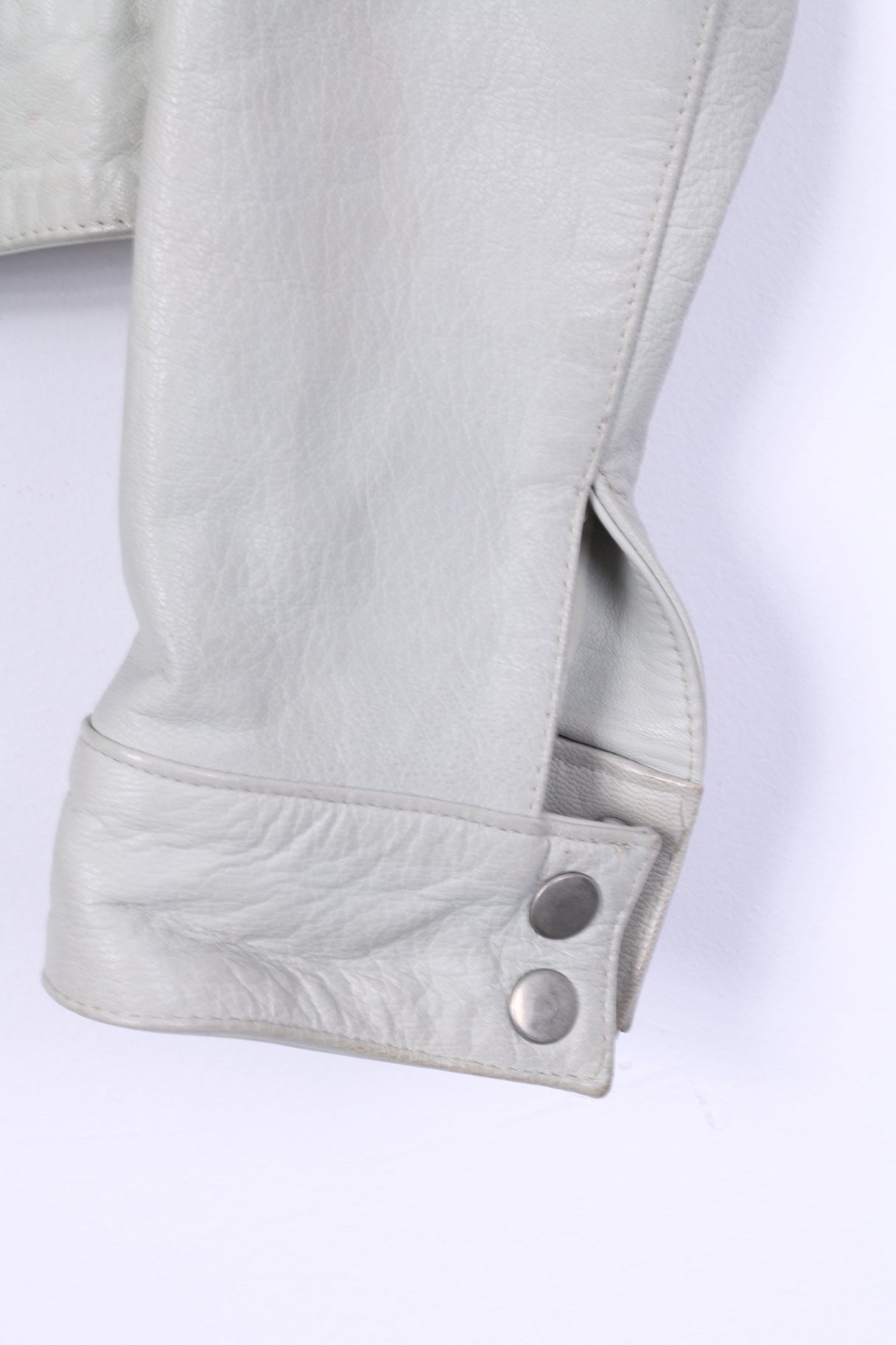 MASSINI Womens 40 M Jacket Grey Leather Zip Up Ramones Biker Retro