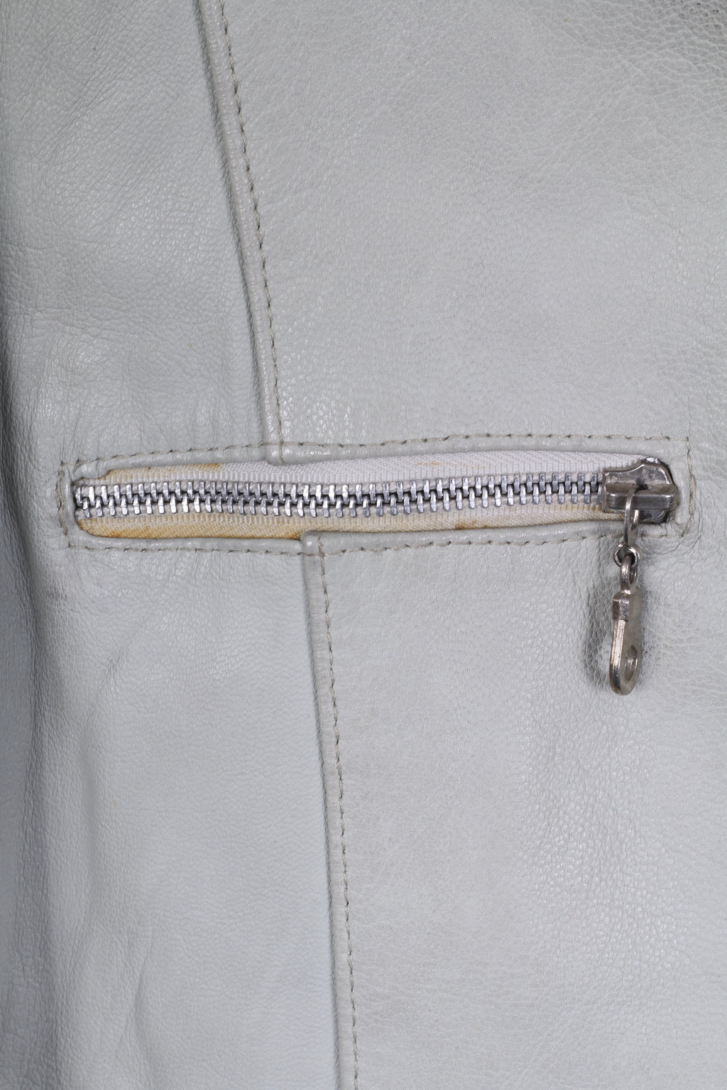 MASSINI Womens 40 M Jacket Grey Leather Zip Up Ramones Biker Retro