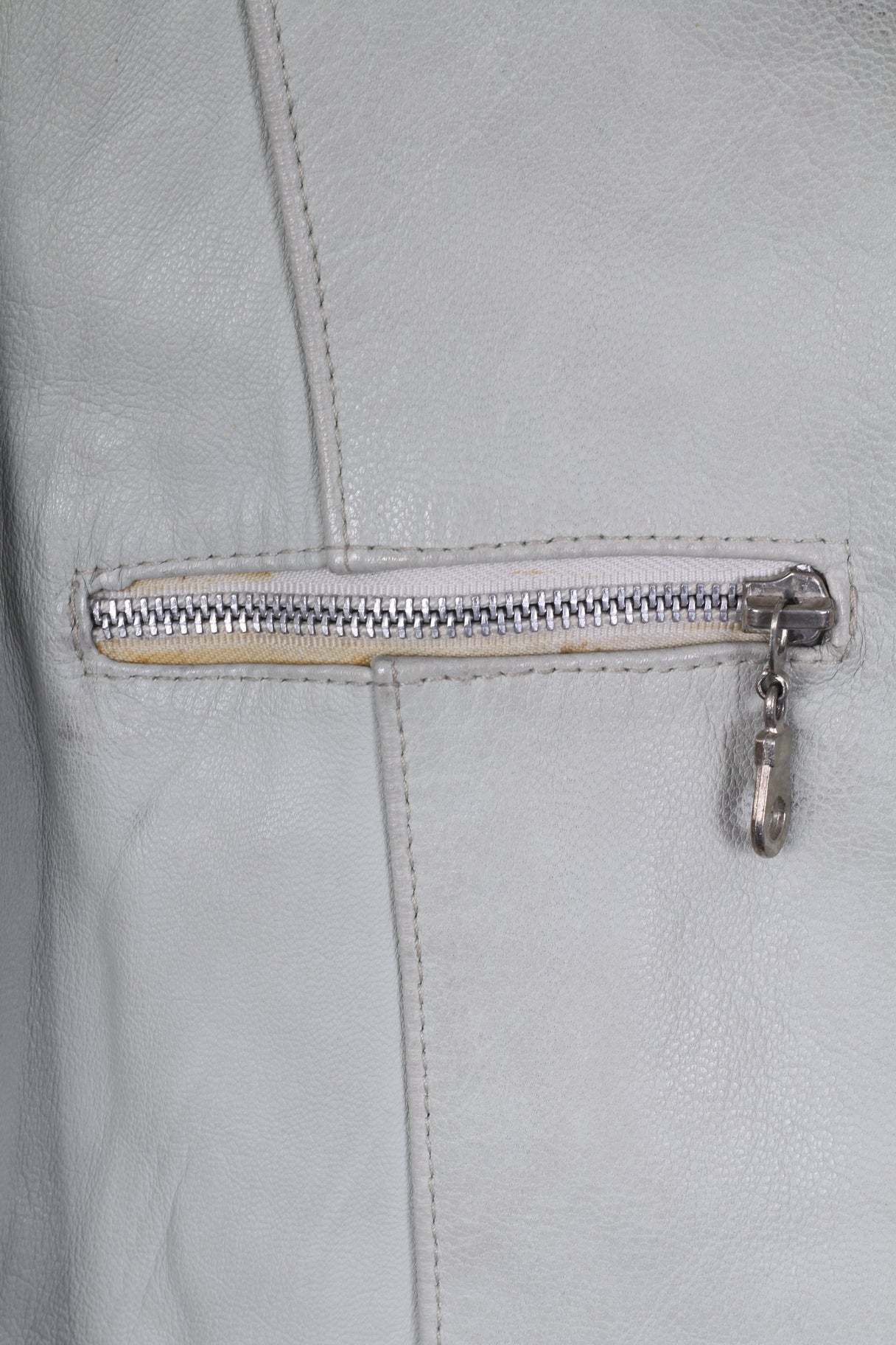 MASSINI Womens 40 M Jacket Grey Leather Zip Up Ramones Biker Retro