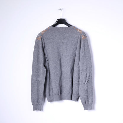 SUN68 Maglione XXL da uomo grigio misto cashmere maglione a rombi con scollo a V grigio