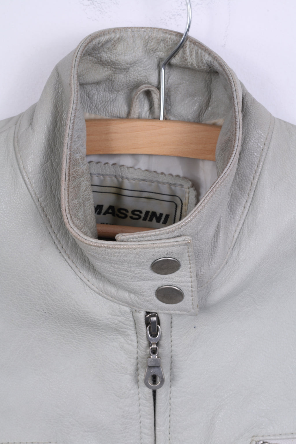 MASSINI Womens 40 M Jacket Grey Leather Zip Up Ramones Biker Retro