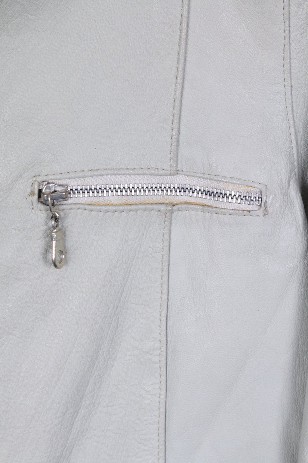 MASSINI Womens 40 M Jacket Grey Leather Zip Up Ramones Biker Retro