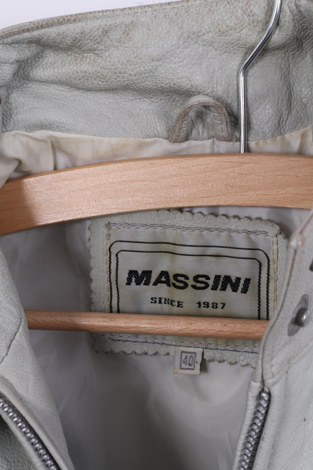 MASSINI Womens 40 M Jacket Grey Leather Zip Up Ramones Biker Retro