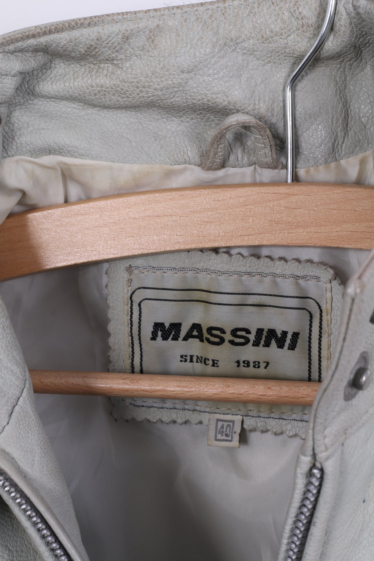 MASSINI Womens 40 M Jacket Grey Leather Zip Up Ramones Biker Retro