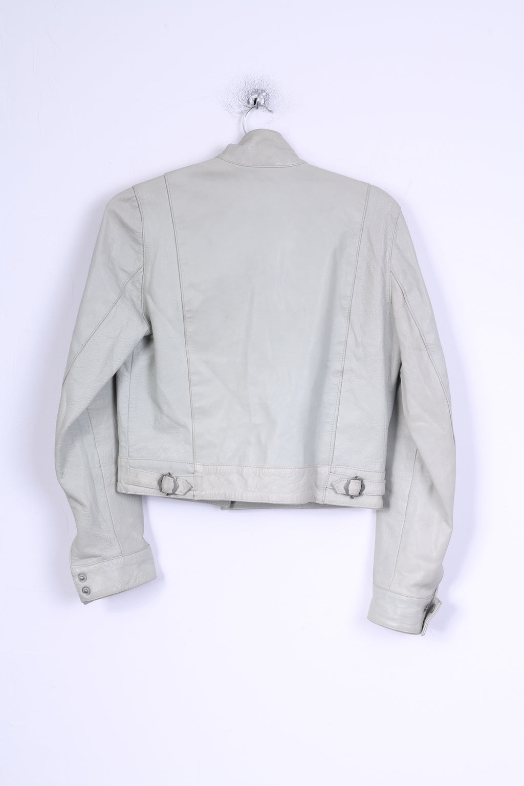 MASSINI Womens 40 M Jacket Grey Leather Zip Up Ramones Biker Retro