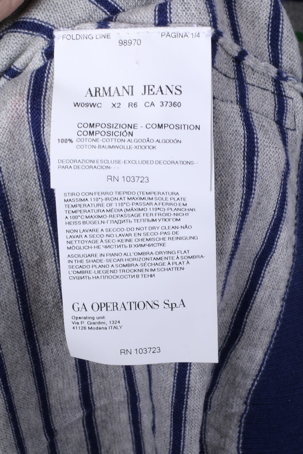 Armani Jeans Men XL Jumper Grey Cotton Striped Crew Neck Light Sweater