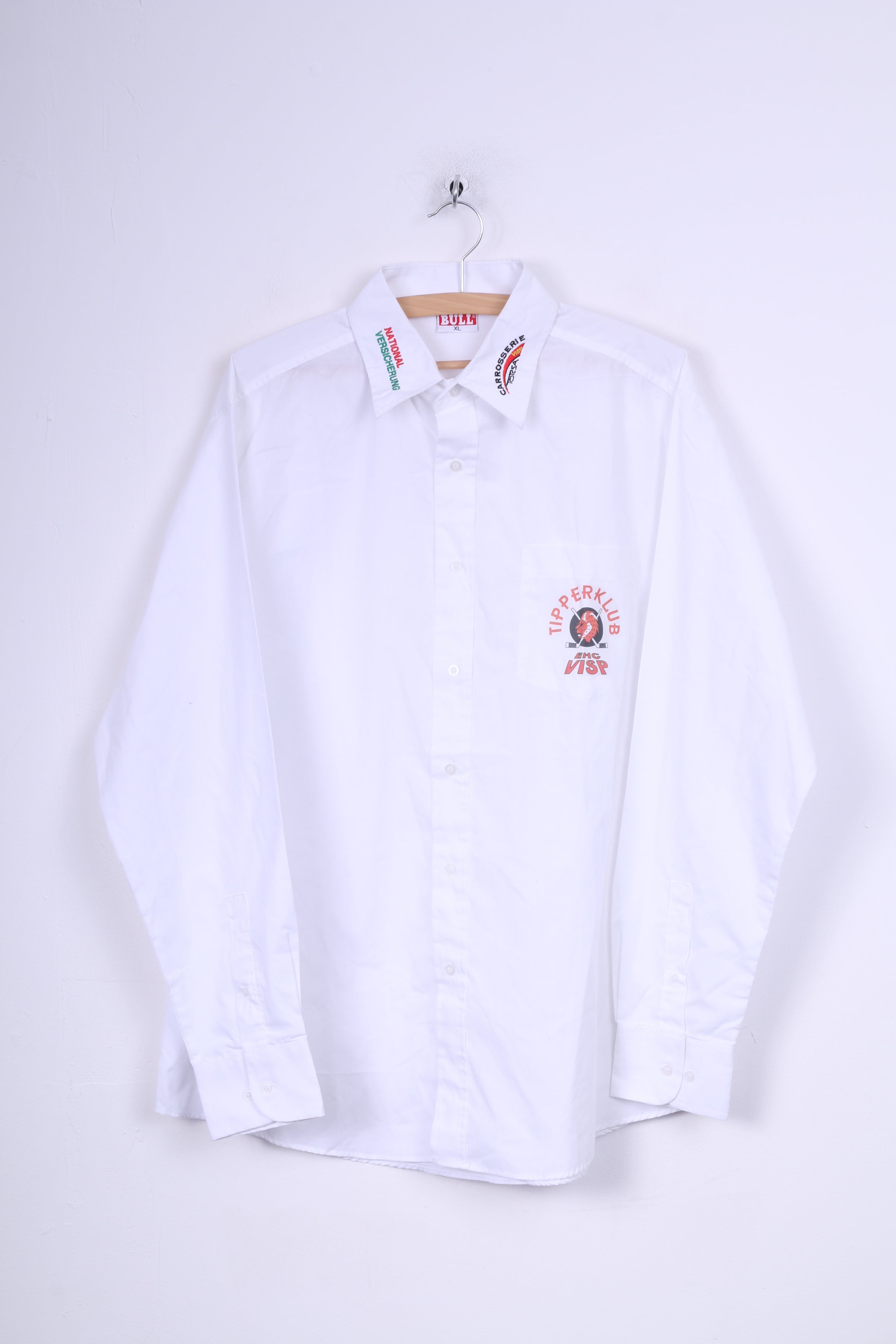 Texas Bull Tipper Klub Ehc Visp Camicia casual XL da uomo Bianco Hockey su ghiaccio in cotone