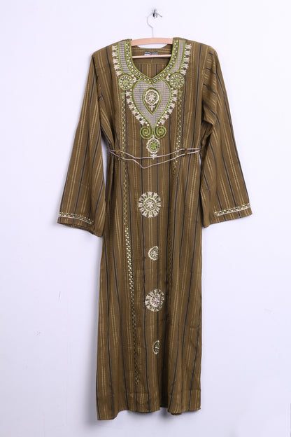 SAAD Womens S Hindu Long Dress Dark Green Striped V Neck - RetrospectClothes