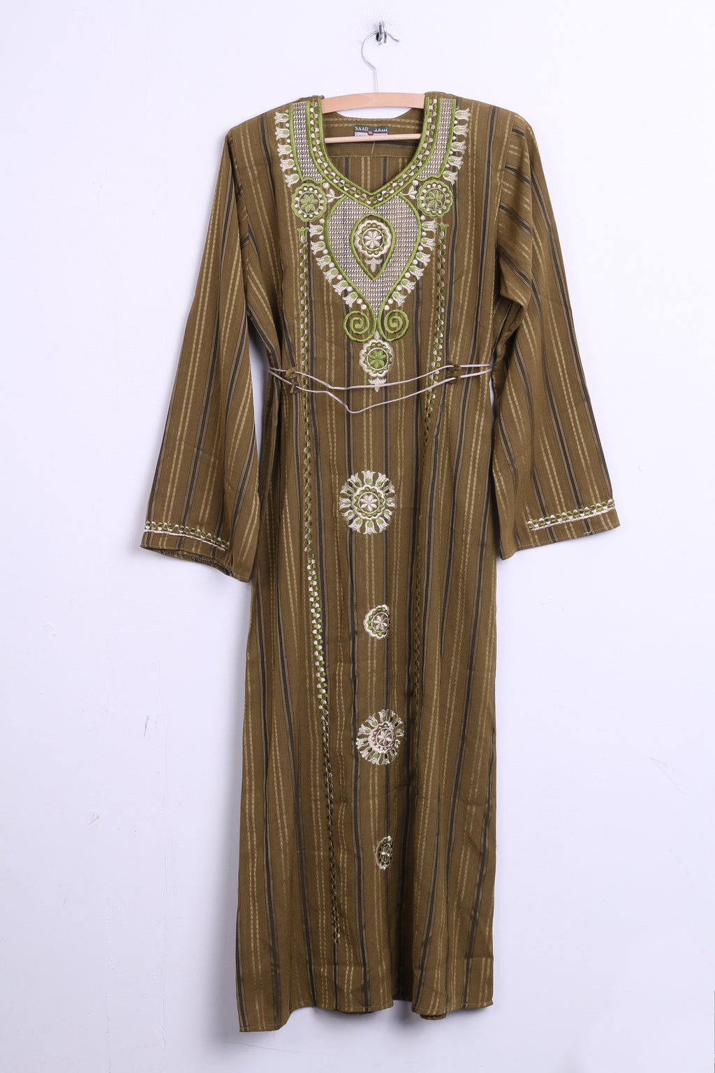 SAAD Womens S Hindu Long Dress Dark Green Striped V Neck - RetrospectClothes