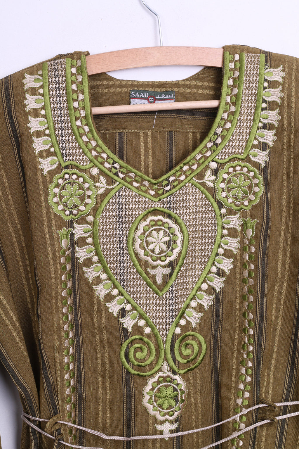 SAAD Womens S Hindu Long Dress Dark Green Striped V Neck - RetrospectClothes