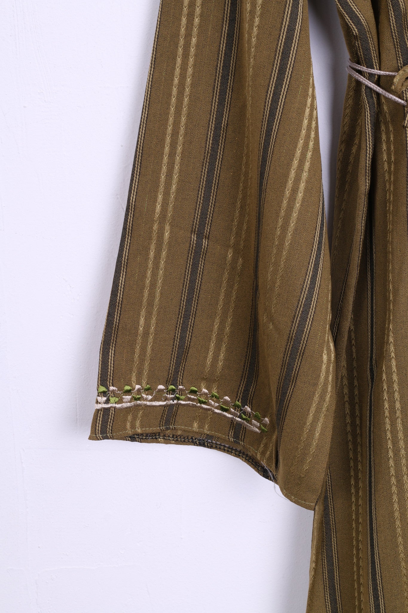 SAAD Womens S Hindu Long Dress Dark Green Striped V Neck - RetrospectClothes