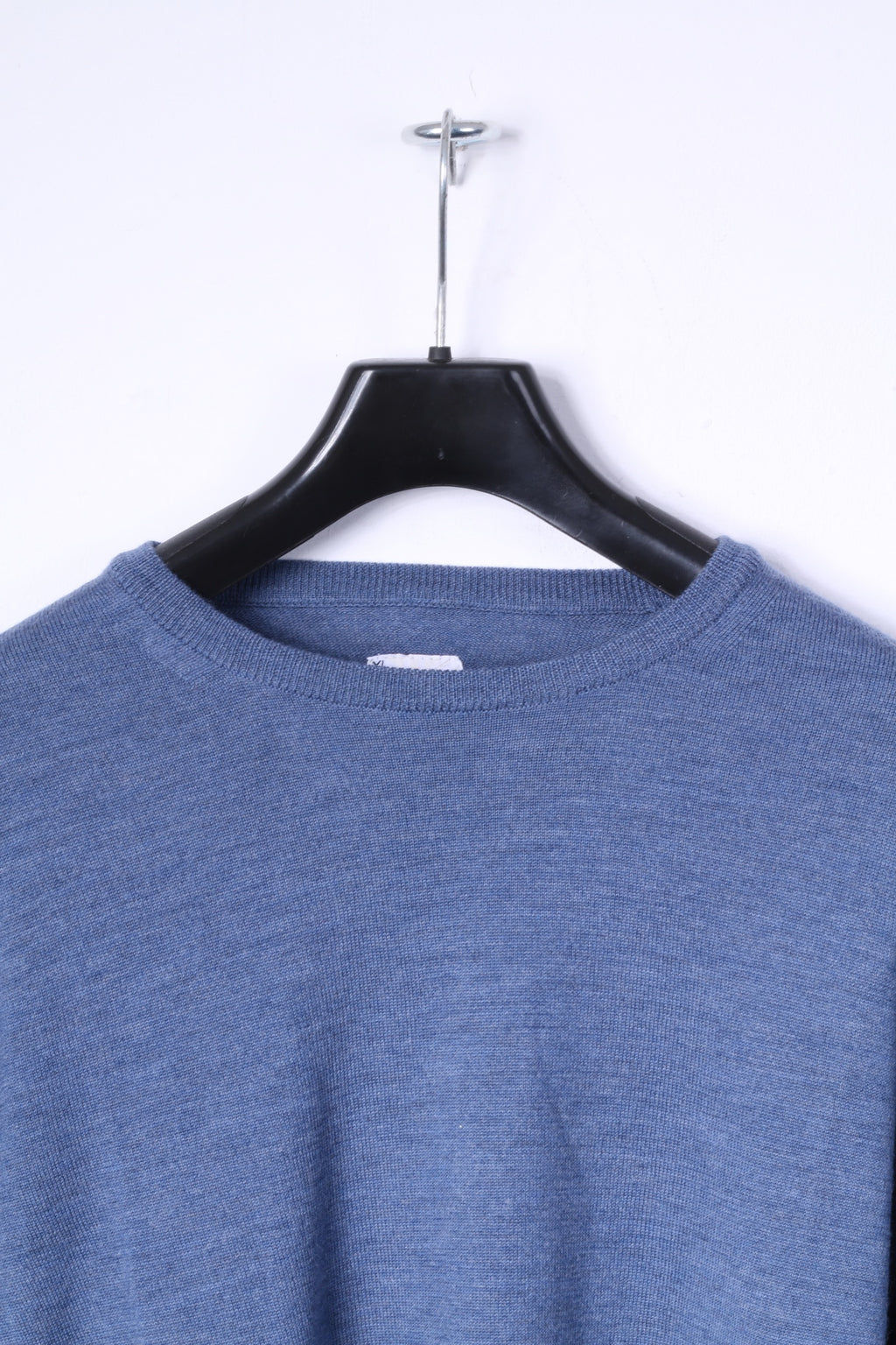Larryknitwear Mens XL Jumper Blue Crew Neck Plain Classic Sweater Made in Italy