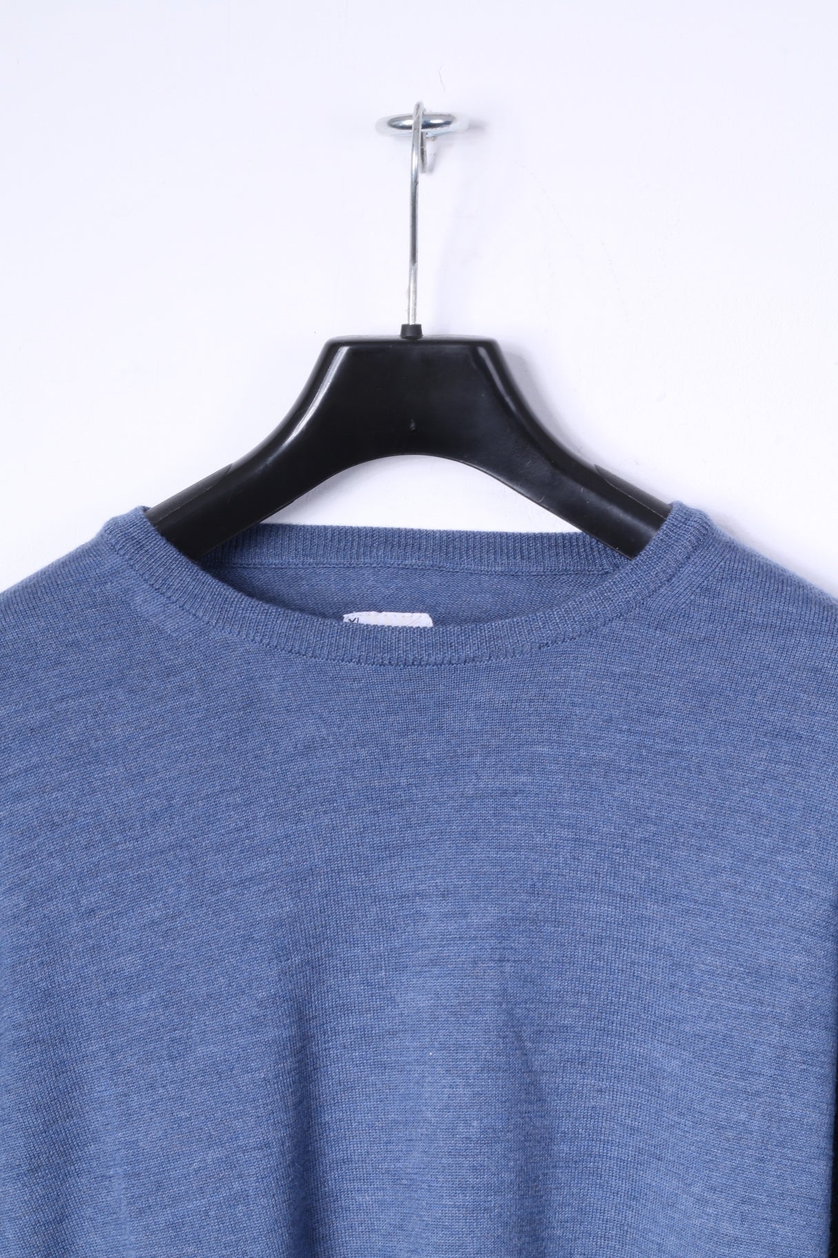 Larryknitwear Mens XL Jumper Blue Crew Neck Plain Classic Sweater Made in Italy