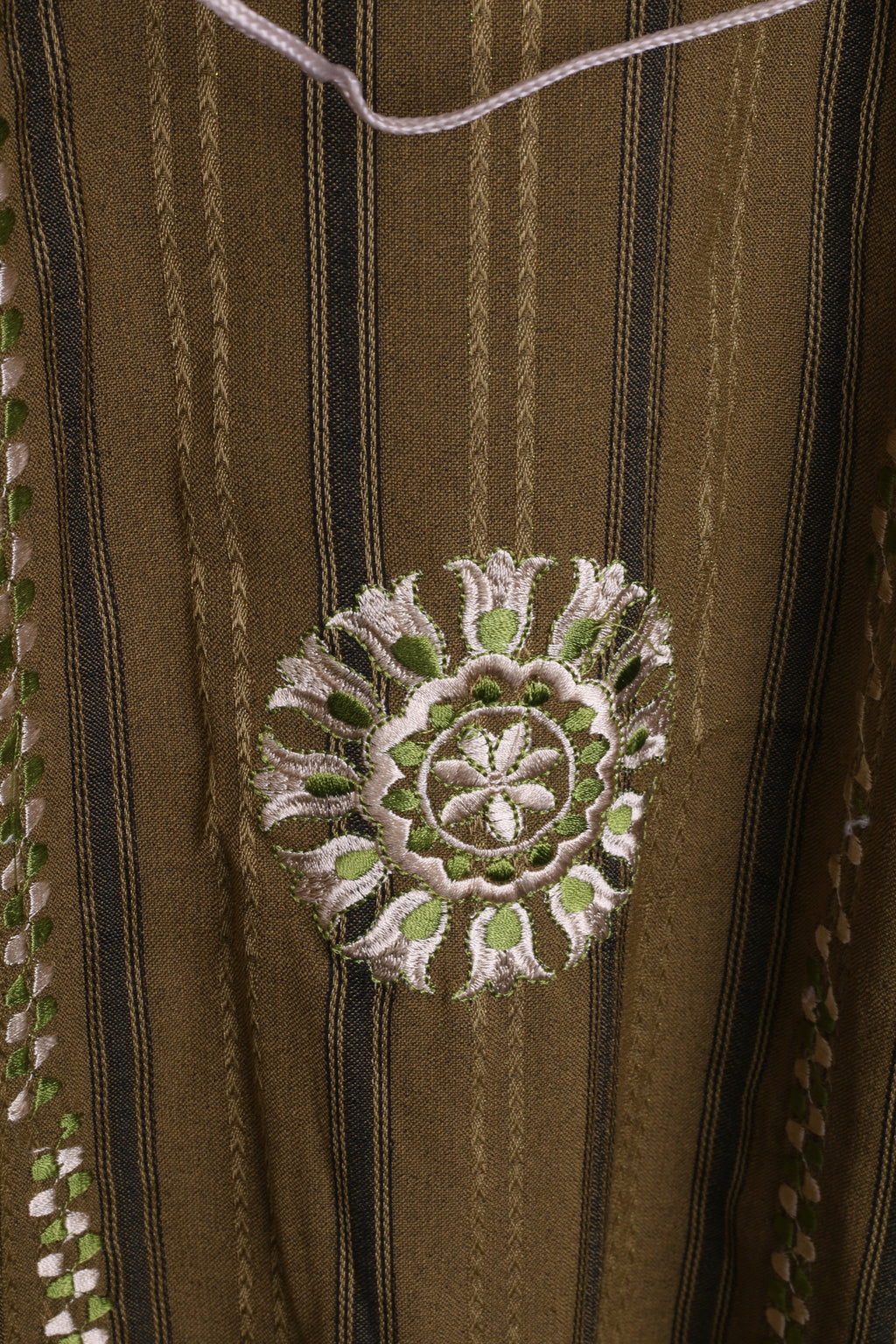 SAAD Womens S Hindu Long Dress Dark Green Striped V Neck - RetrospectClothes