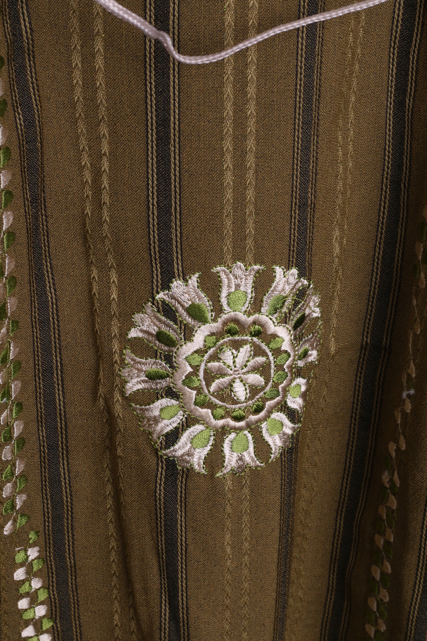 SAAD Womens S Hindu Long Dress Dark Green Striped V Neck - RetrospectClothes