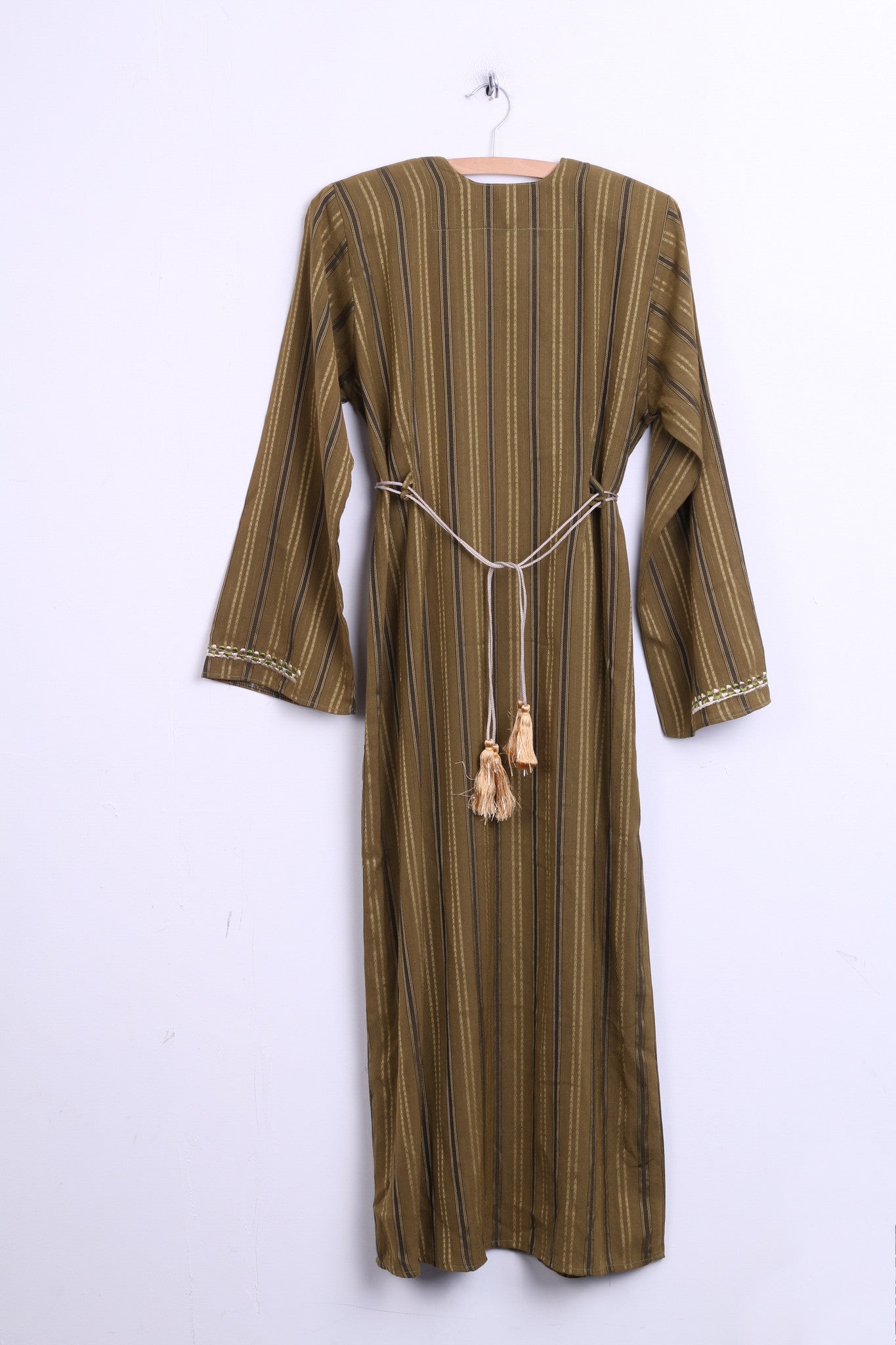 SAAD Womens S Hindu Long Dress Dark Green Striped V Neck - RetrospectClothes