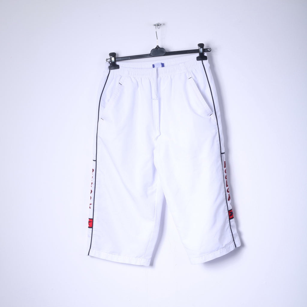 Reebok Mens M Crop Bottoms White Capri Logo Gym Sportswear Pants