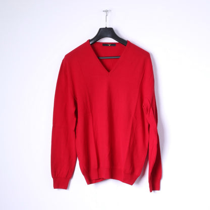 BECOME Maglione da uomo L rosso 100% lana morbido maglione con scollo a V
