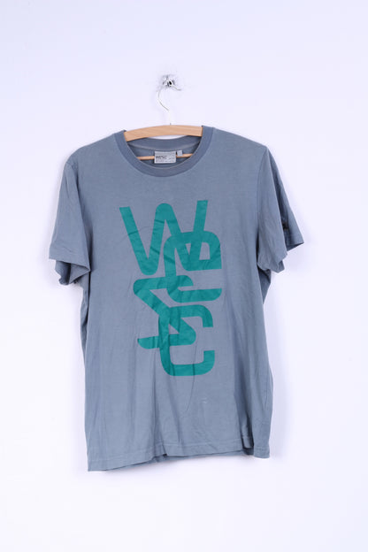 WESC Mens L Graphic Shirt Grey Crew Neck Cotton Summer
