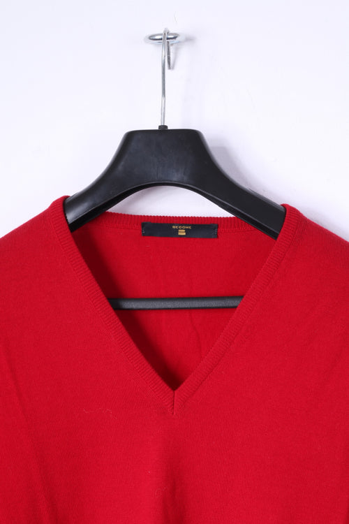 BECOME Pull Homme L Rouge 100% Laine Doux Col en V Pull Haut