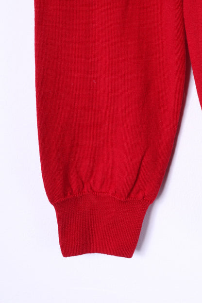 BECOME Mens L Jumper Red 100% Wool Soft V Neck Sweater Top