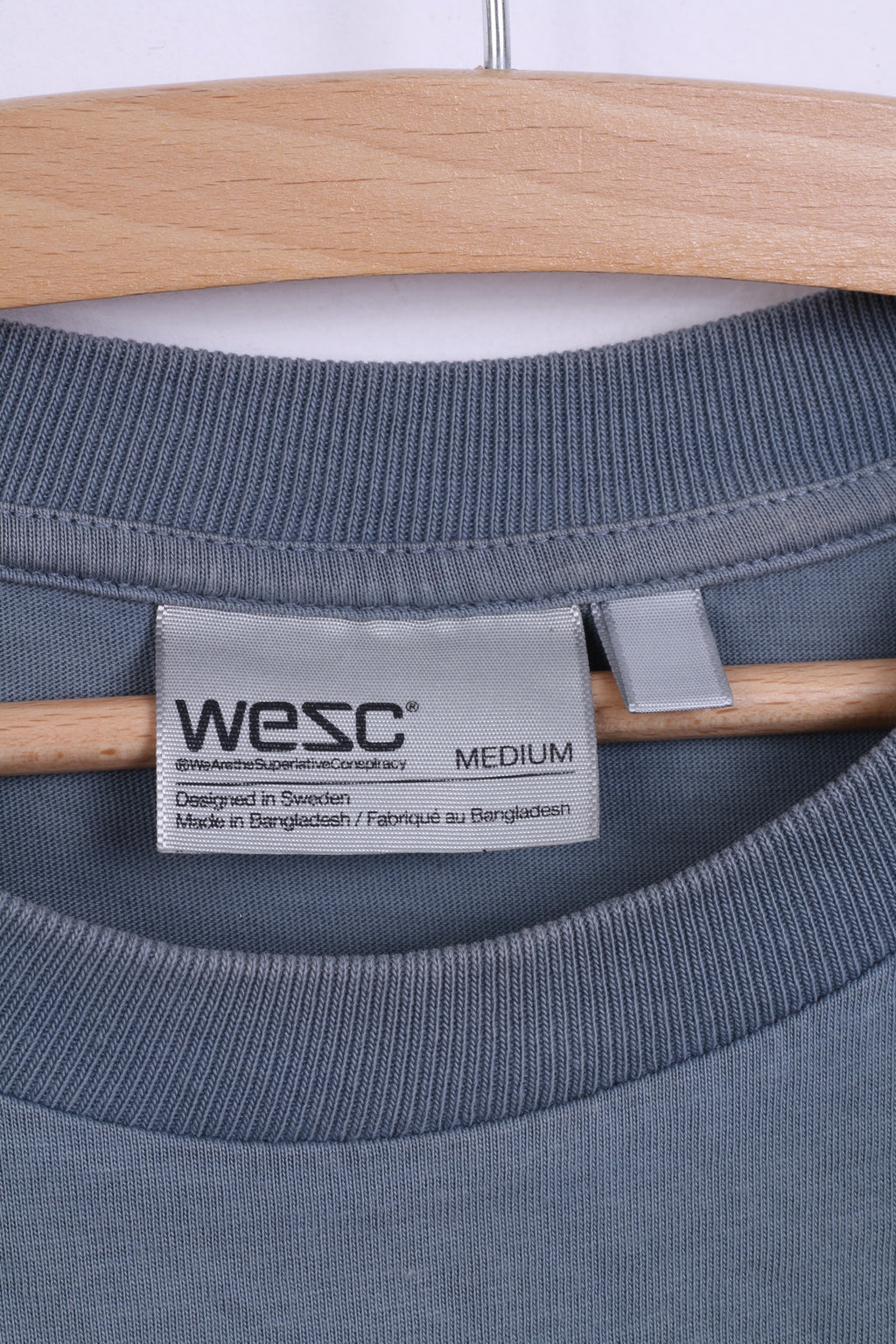 WESC Mens L Graphic Shirt Grey Crew Neck Cotton Summer