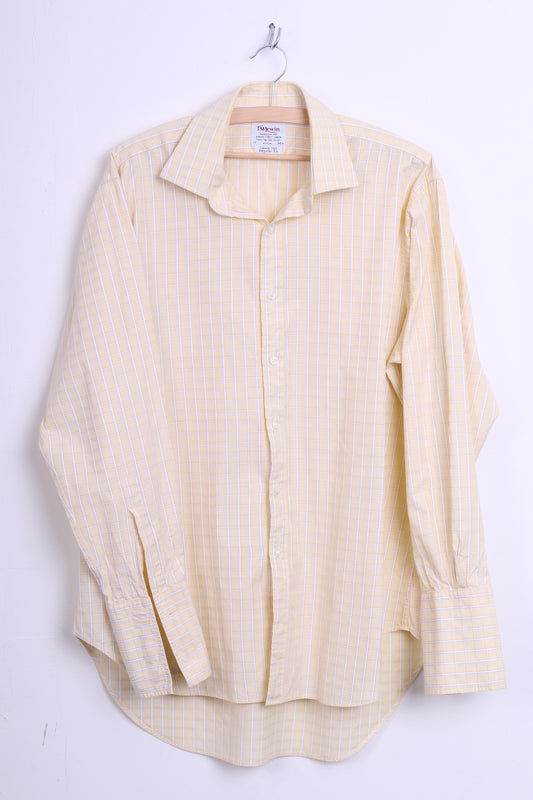T.M.Lewin Mens 34.5 /17 L Formal Shirt Check Yellow Regular Fit Cotton Cufflinks - RetrospectClothes