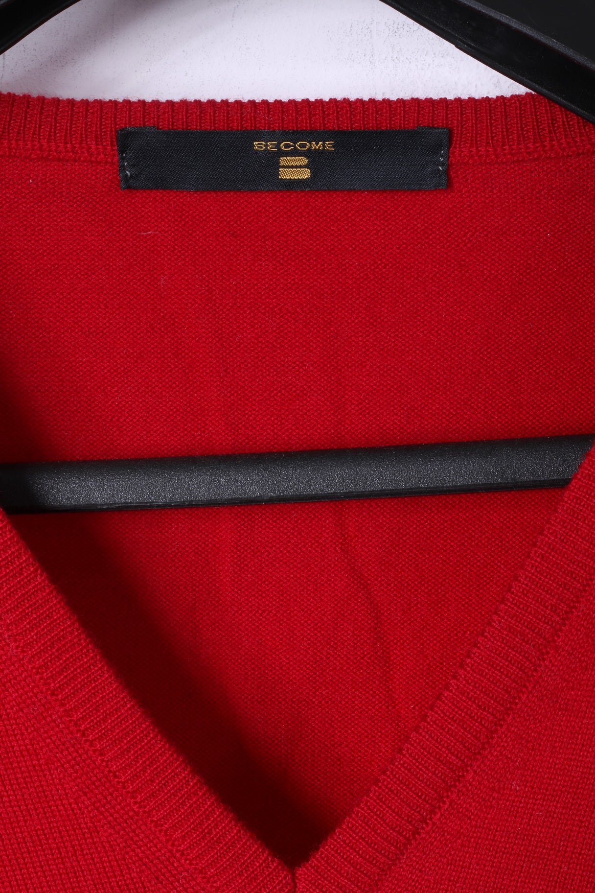 BECOME Mens L Jumper Red 100% Wool Soft V Neck Sweater Top