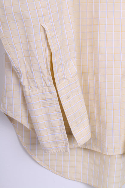 T.M.Lewin Mens 34.5 /17 L Formal Shirt Check Yellow Regular Fit Cotton Cufflinks - RetrospectClothes