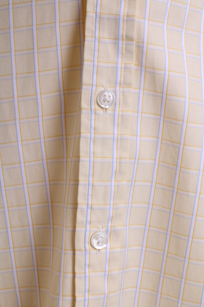 T.M.Lewin Mens 34.5 /17 L Formal Shirt Check Yellow Regular Fit Cotton Cufflinks - RetrospectClothes