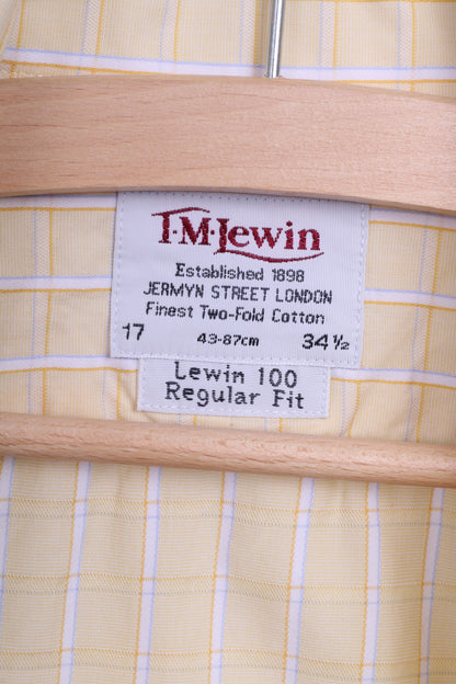 T.M.Lewin Mens 34.5 /17 L Formal Shirt Check Yellow Regular Fit Cotton Cufflinks - RetrospectClothes