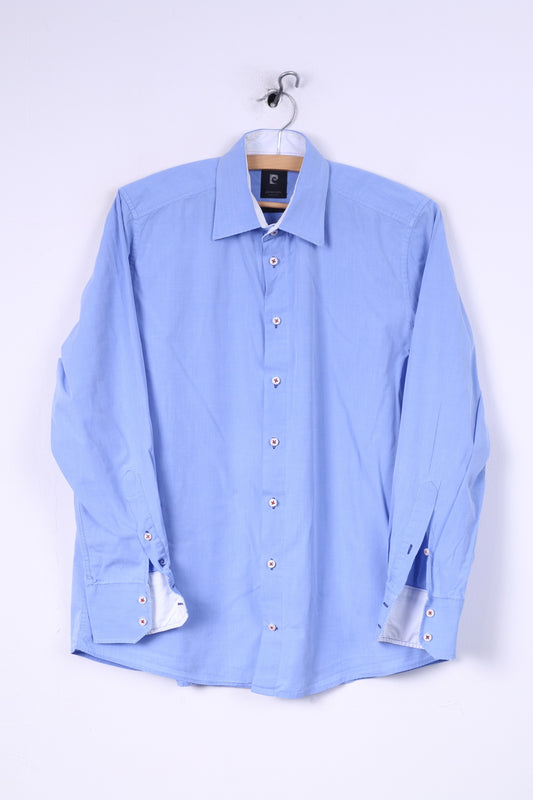 Pierre Cardin Mens 39  M Casual Shirt Blue Long Sleeve Blue