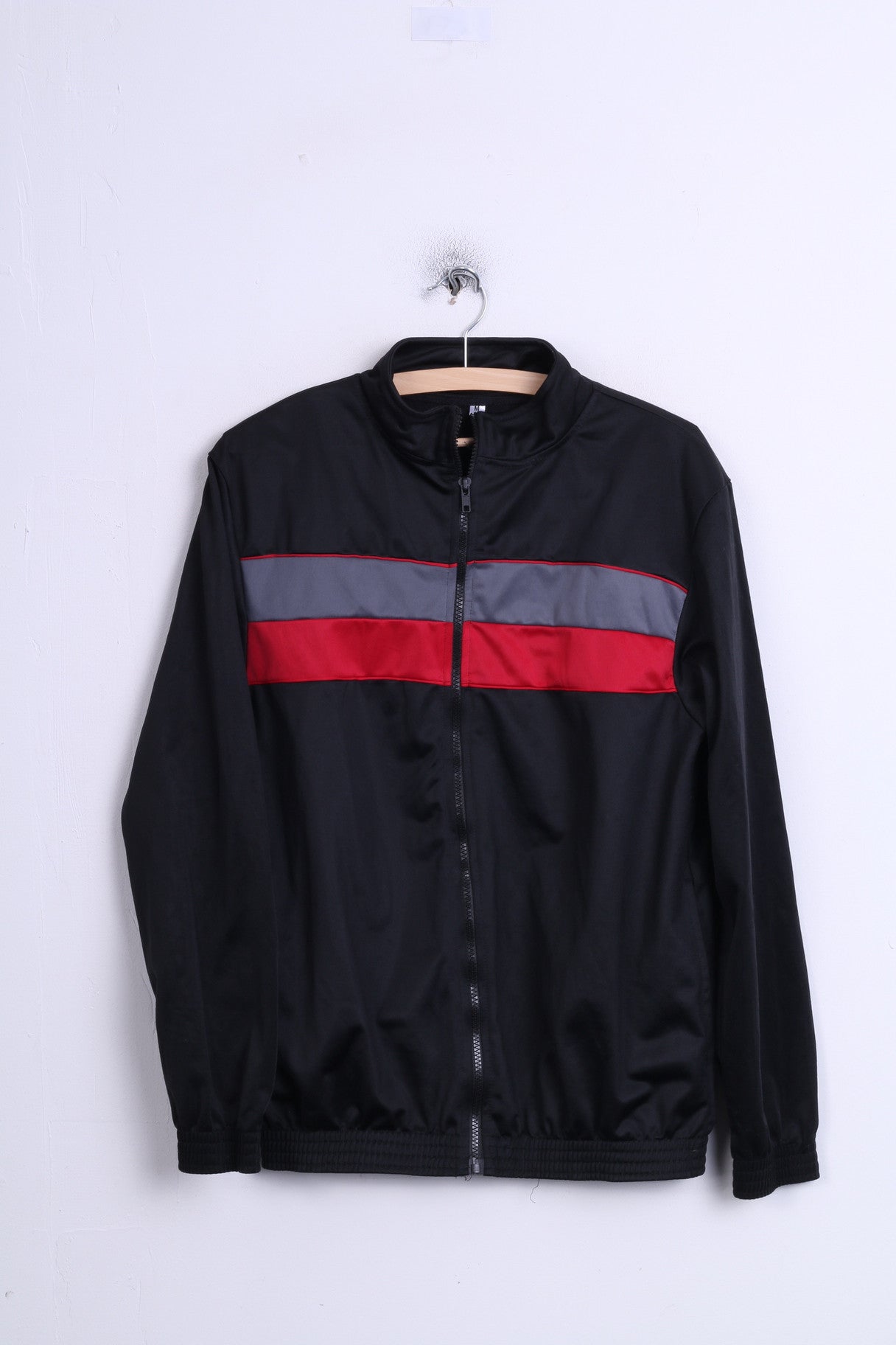 Vintage Men M Sweatshirt Noir Brillant Oldschool Full Zipper Top