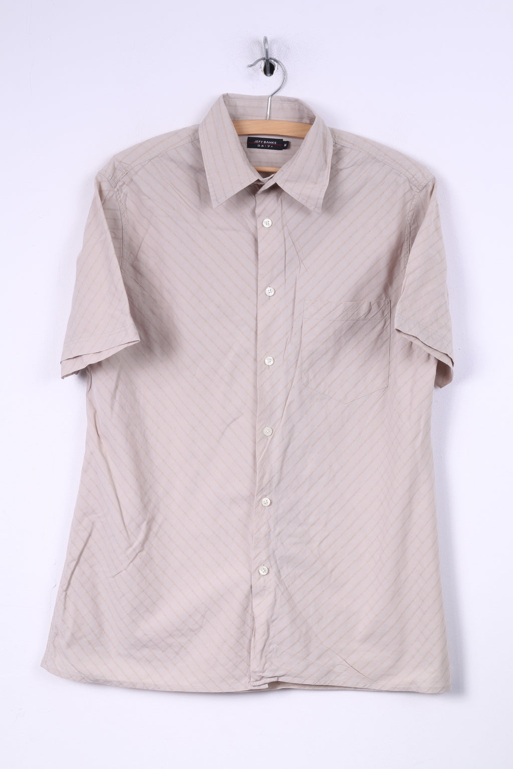 Jeff Banks London Chemise décontractée M en coton à carreaux beiges à manches courtes pour homme 