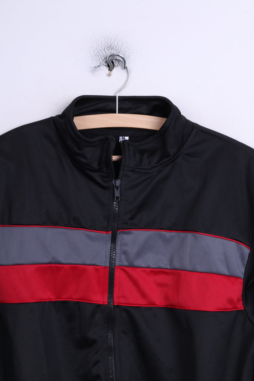 Vintage Men M Sweatshirt Noir Brillant Oldschool Full Zipper Top