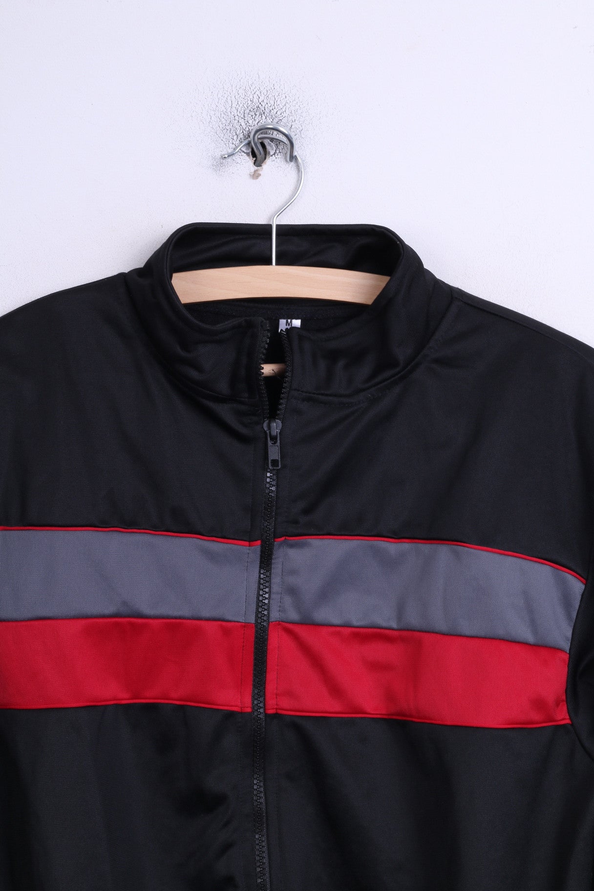 Vintage Men M Sweatshirt Noir Brillant Oldschool Full Zipper Top