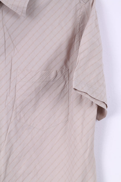 Jeff Banks London Camicia casual da uomo M in cotone a quadri beige manica corta 