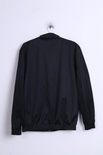 Vintage Men M Sweatshirt Black Shiny Oldschool Full Zipper Top