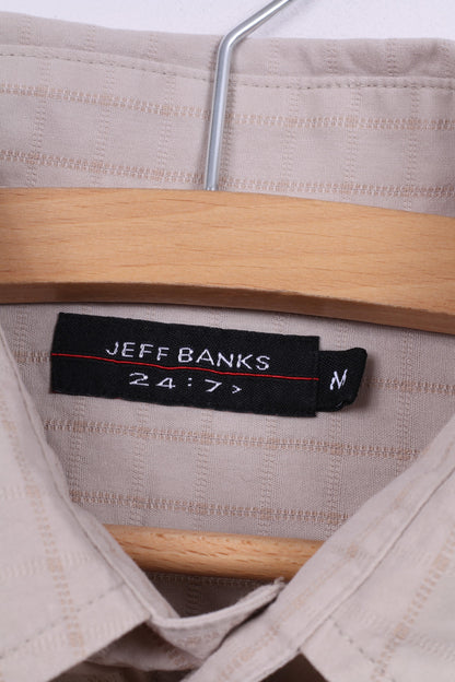 Jeff Banks London Camicia casual da uomo M in cotone a quadri beige manica corta 