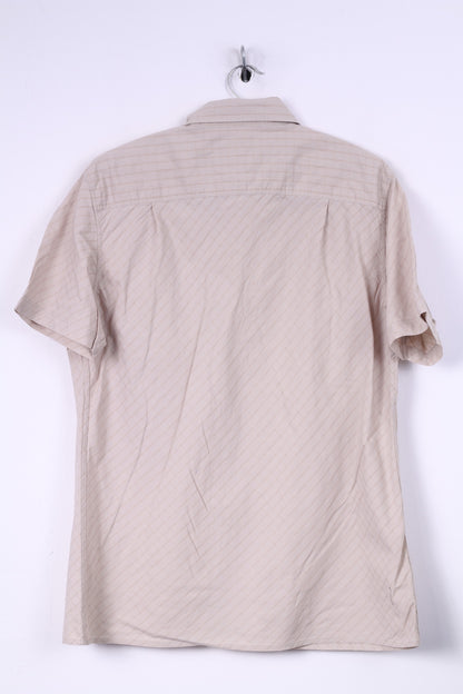 Jeff Banks London Mens M Casual Shirt Cotton Beige Check Short Sleeve