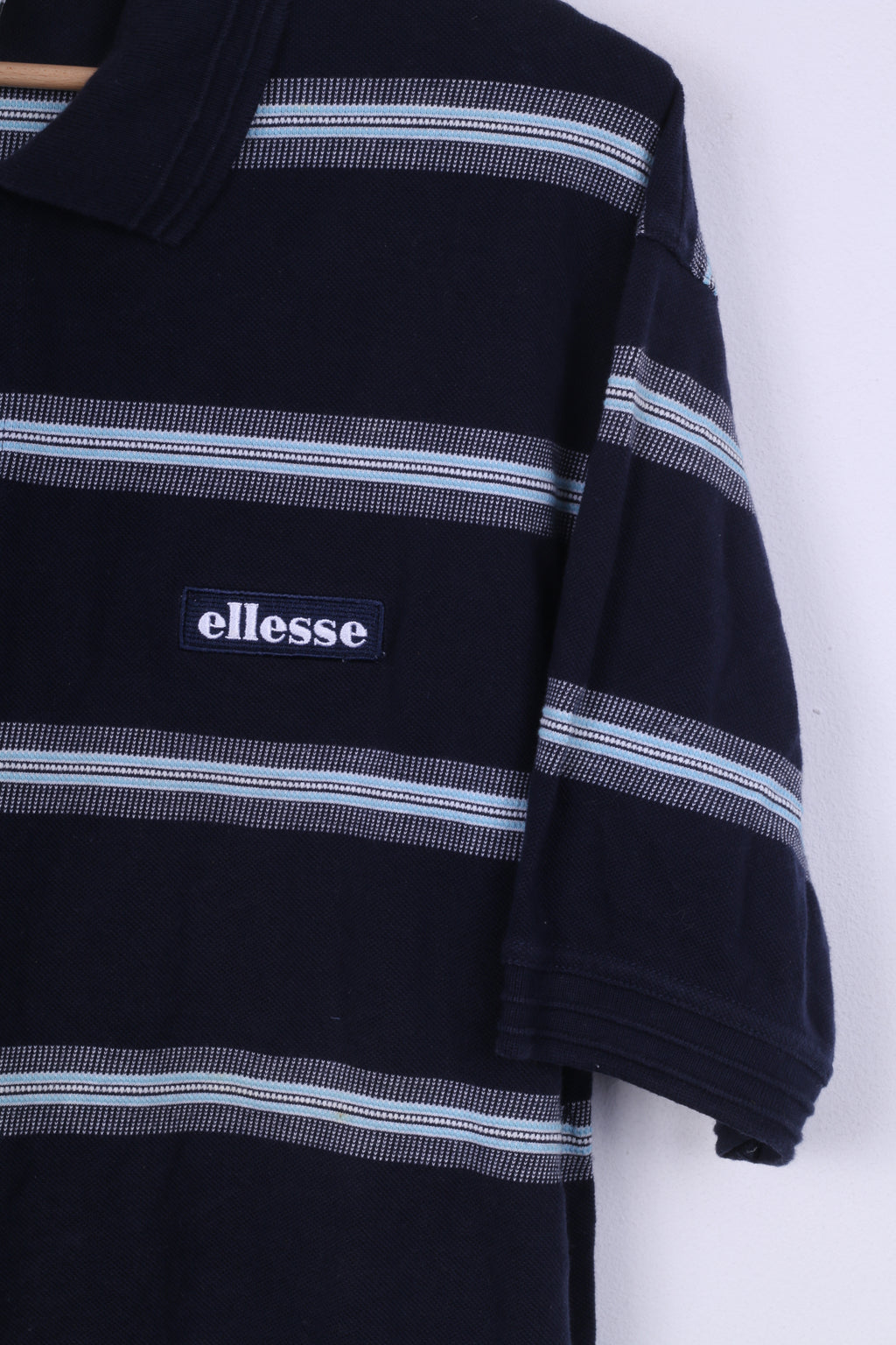 Ellesse Mens L Polo Shirt Mens L Polo Shirt Navy Striped Cotton Short Sleeve