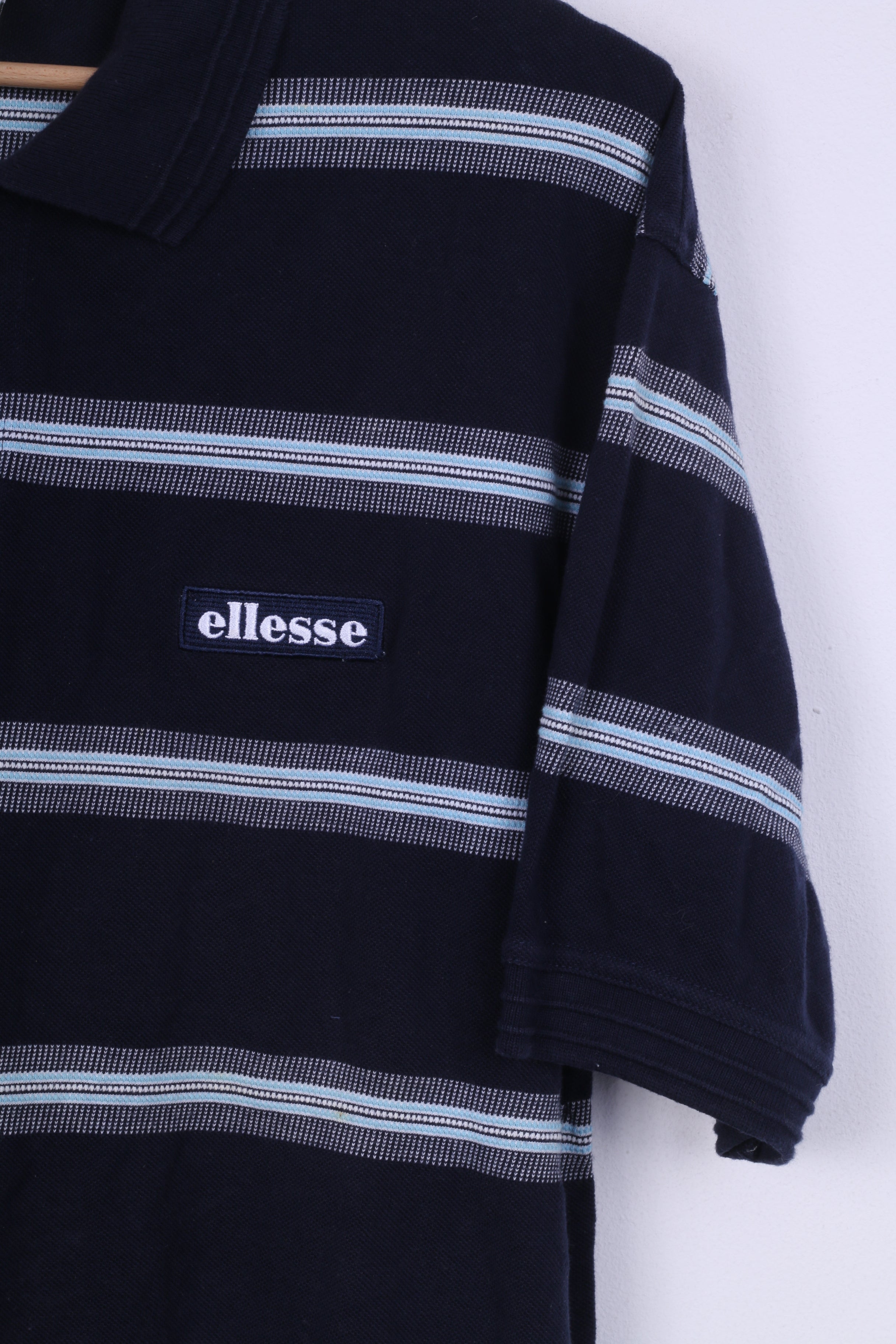 Ellesse Mens L Polo Shirt Mens L Polo Shirt Navy Striped Cotton Short Sleeve