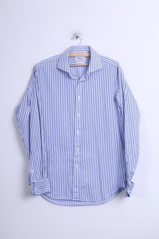 T.M. Lewin Mens 16/35 L Casual Shirt Striped Blue Slim Fit Cotton - RetrospectClothes