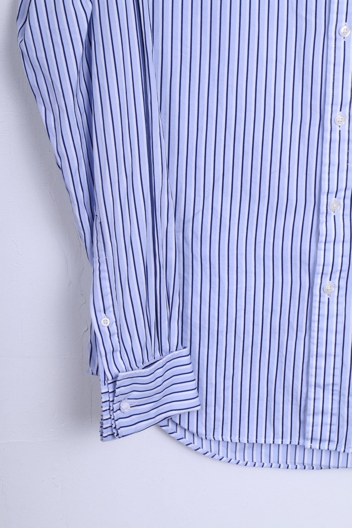 T.M. Lewin Mens 16/35 L Casual Shirt Striped Blue Slim Fit Cotton - RetrospectClothes