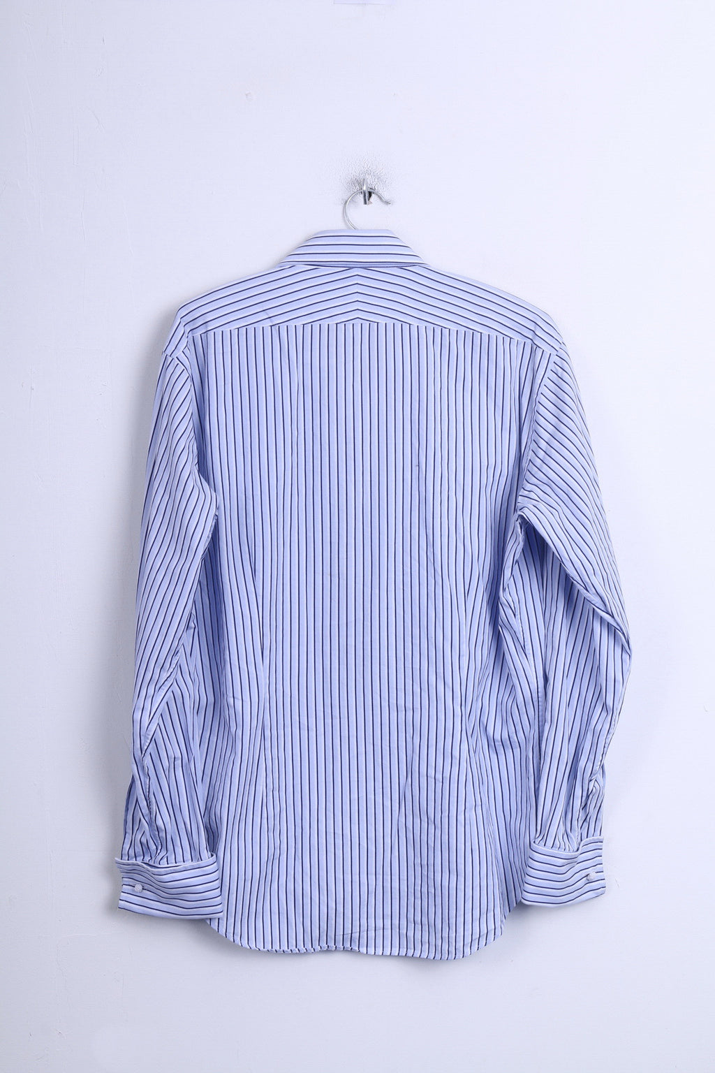 T.M. Lewin Mens 16/35 L Casual Shirt Striped Blue Slim Fit Cotton - RetrospectClothes