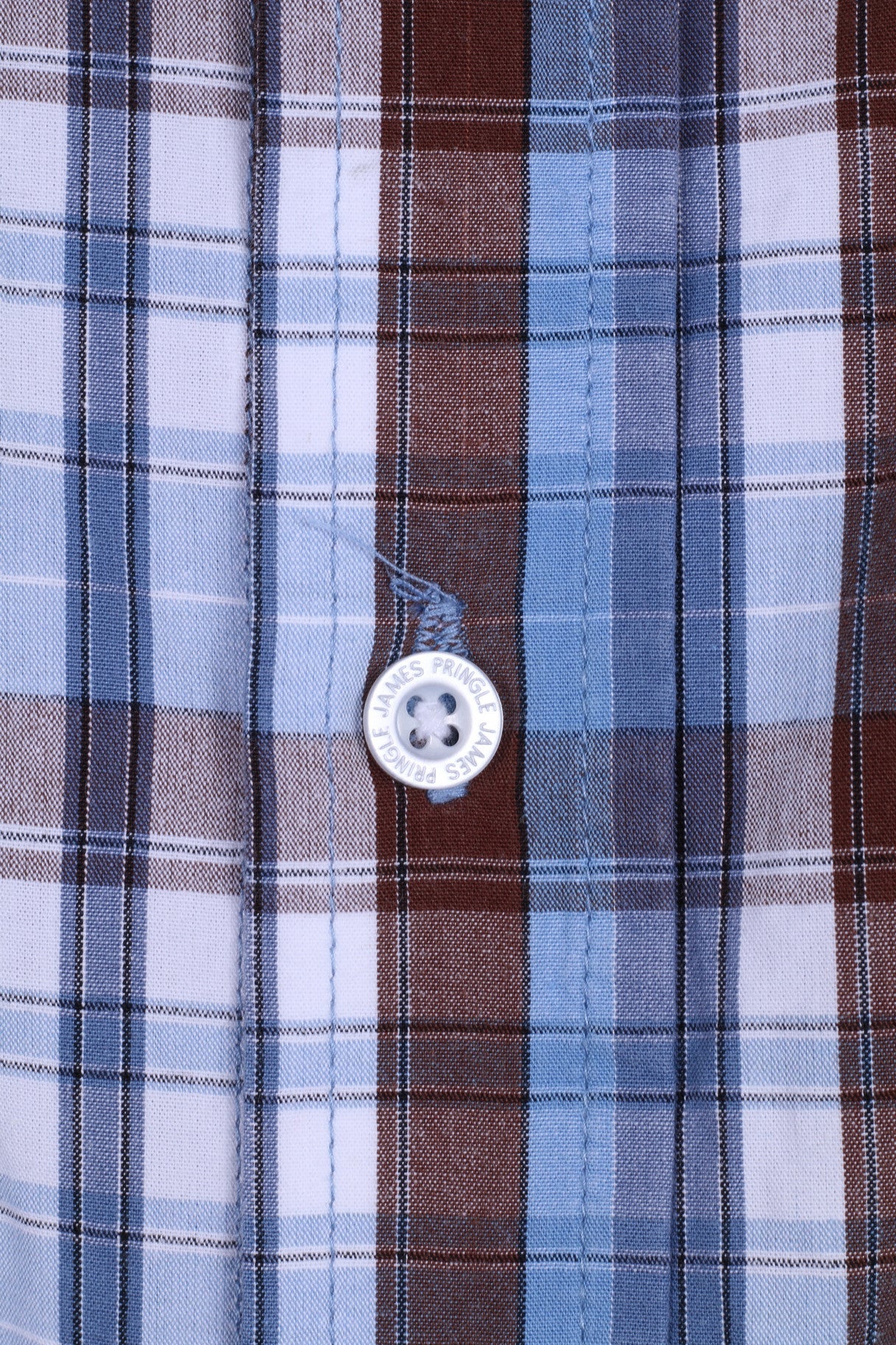 James Pringle Camicia casual da uomo M a maniche corte a quadri in cotone blu