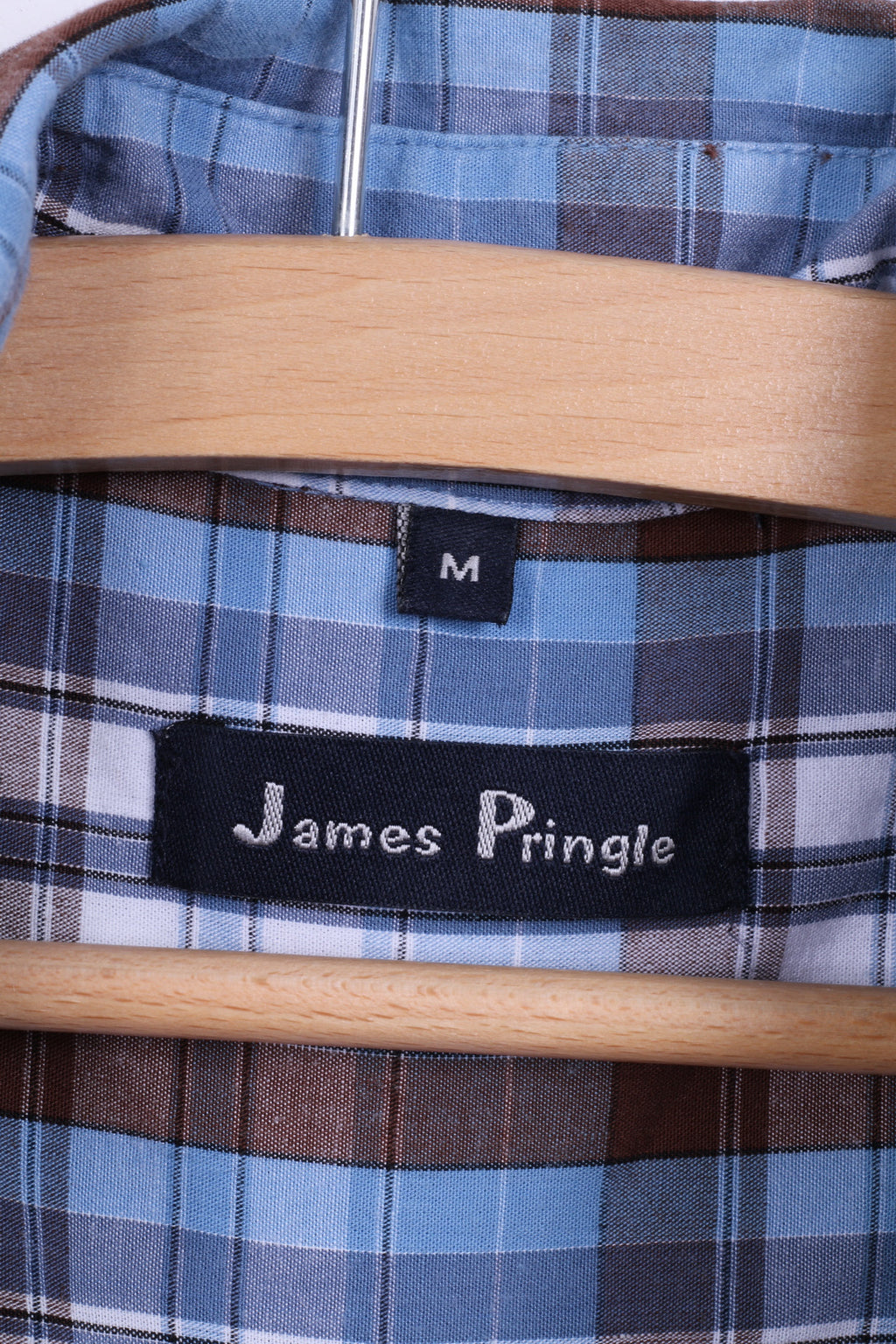 James Pringle Camicia casual da uomo M a maniche corte a quadri in cotone blu
