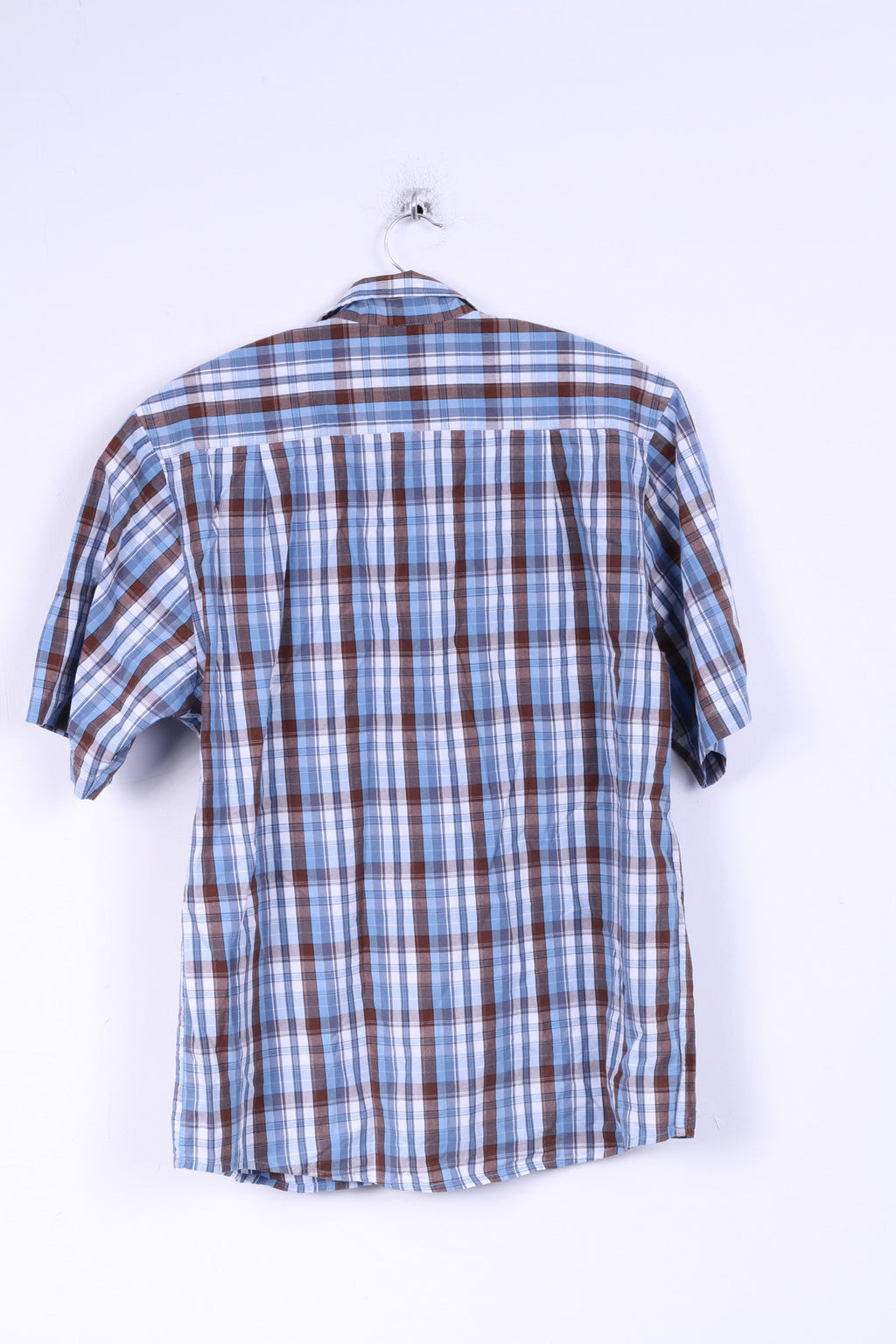 James Pringle Camicia casual da uomo M a maniche corte a quadri in cotone blu