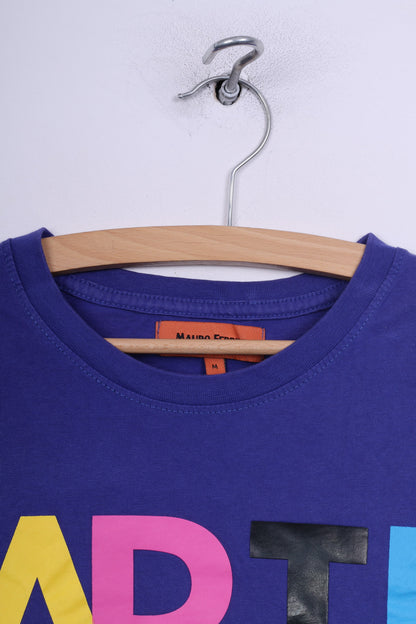 Mauro Ferrini Mens M T-Shirt Purple Crew Neck Graphic Cotton Arti Ficial Intelligence Summer Top