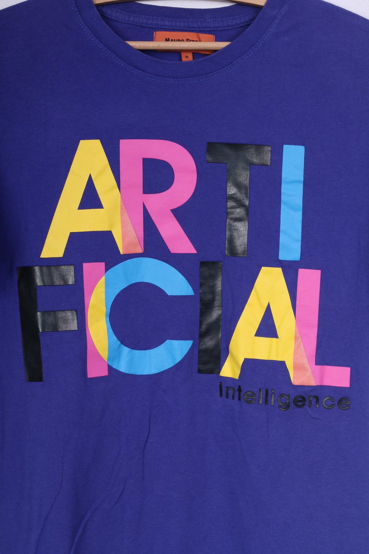 Mauro Ferrini Hommes M T-Shirt Violet Col Rond Graphique Coton Arti Ficial Intelligence Haut D'été 